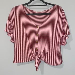 tie front striped button down top